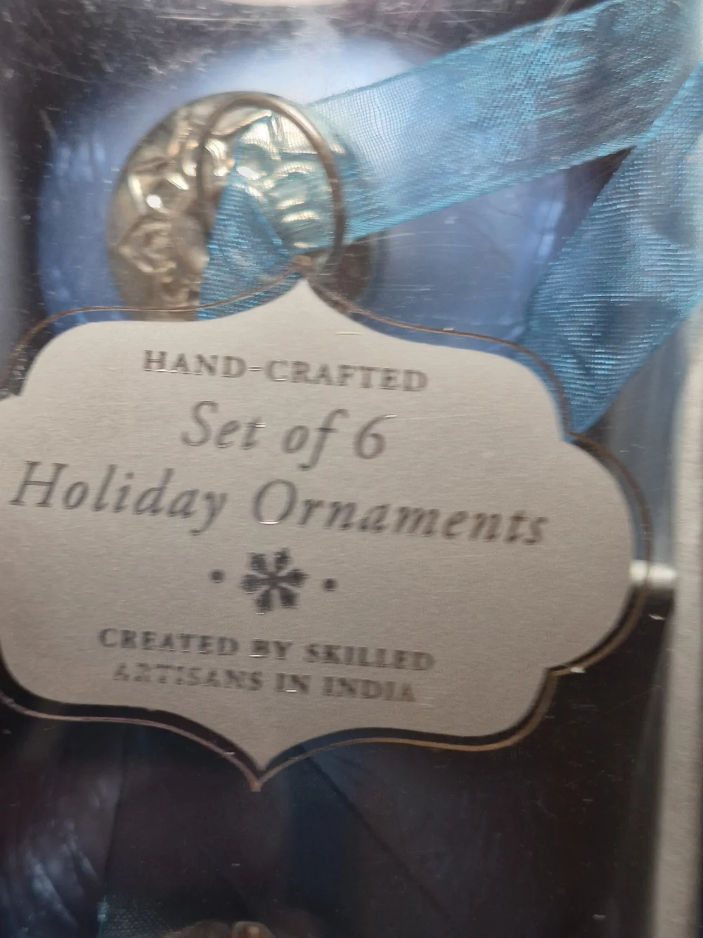 Hand-Crafted In India Set of 6 Holiday Ornaments - Blue